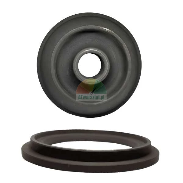 Gray rubber diaphragm or seal with a circular shape shown from top and side views on a white background.