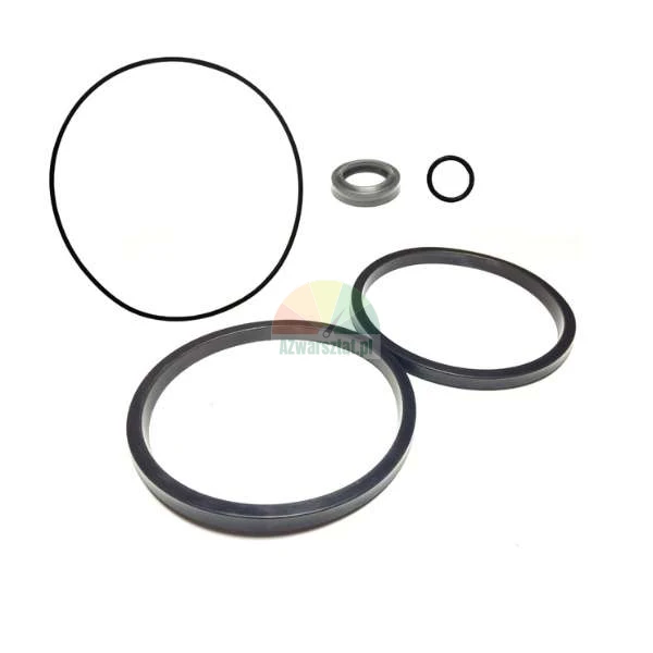 Set of black rubber seals and O-rings on a white background.