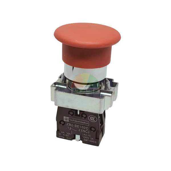 Emergency stop mushroom pushbutton red ZB2-BE102C on a white background