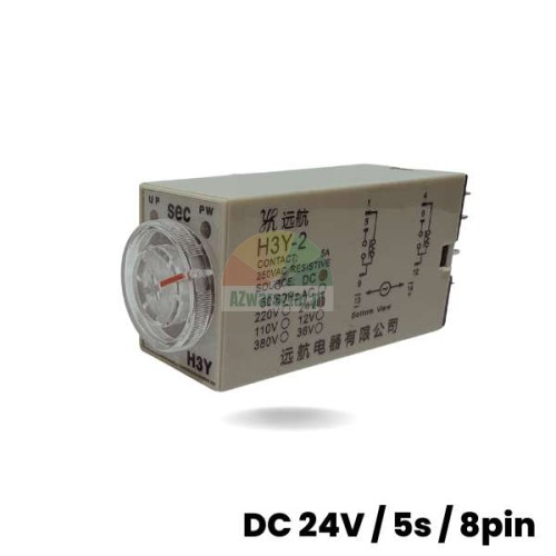 H3Y-2 Time delay relay DC 24V, 5 seconds range, 8-pin with adjustment dial