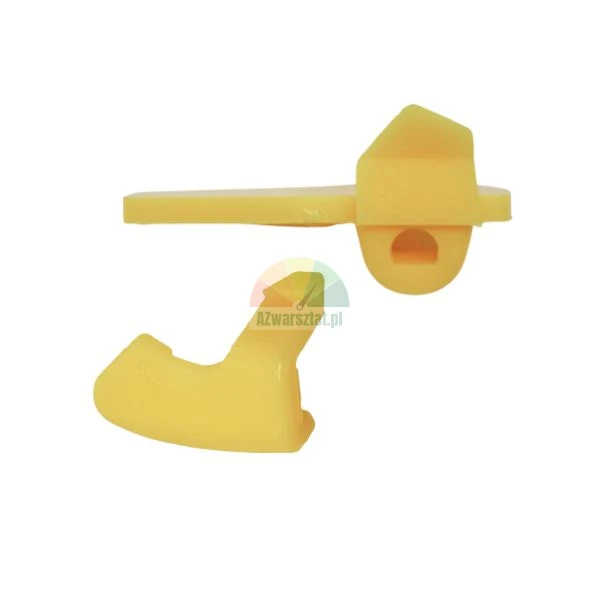 Two yellow plastic structural elements or spare parts on a white background