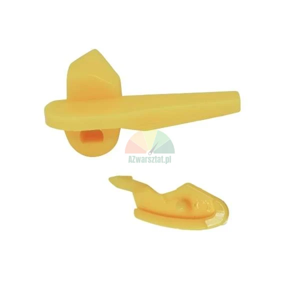 Yellow plastic tile leveling system components on white background.