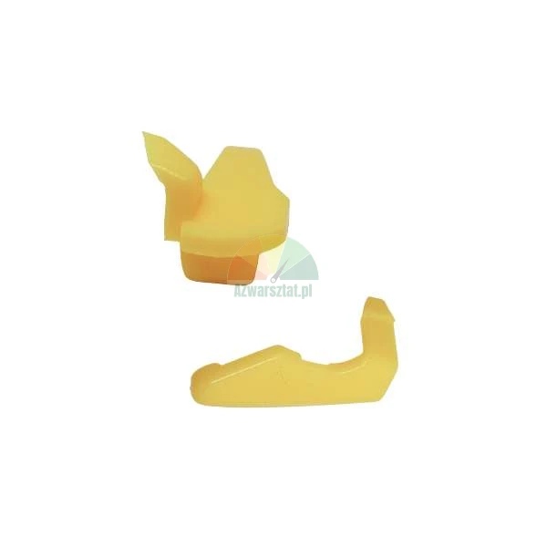 Two yellow plastic automotive clips against a white background.