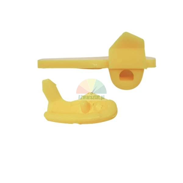 Two yellow plastic mounting components on a white background