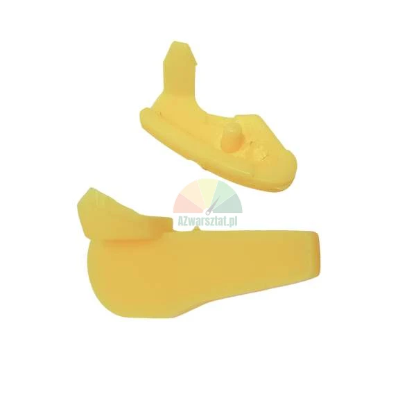 Two yellow plastic automotive clips for mounting trim or upholstery.