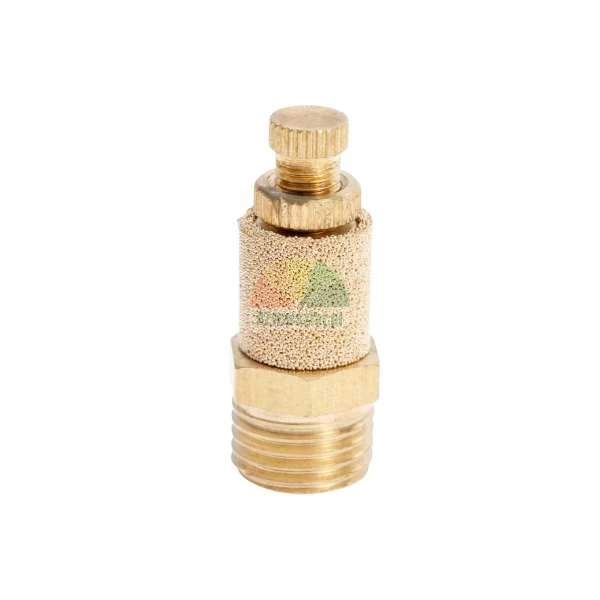 Brass sintered pneumatic silencer with adjustable flow control screw