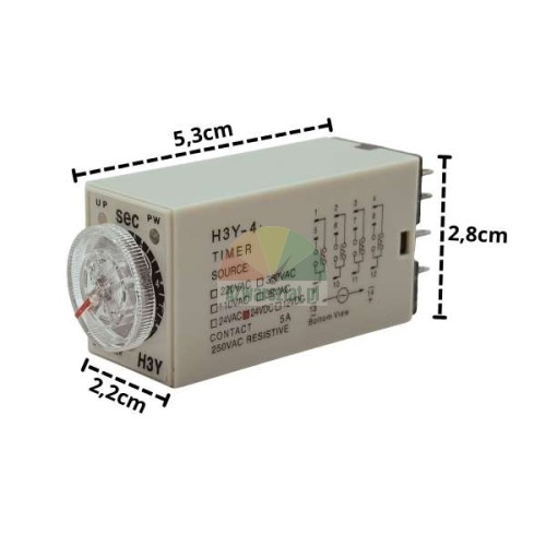 Time delay relay H3Y-4 DC 24V 5s 14-pin with dimensions
