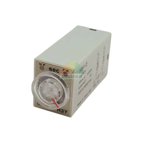 H3Y-2 timer relay with adjustment dial and LED indicators on a white background