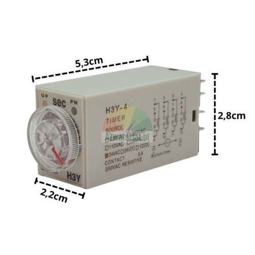 Time relay H3Y-4 24V AC 5 seconds 14 PIN with dimensions 5.3x2.8x2.2 cm