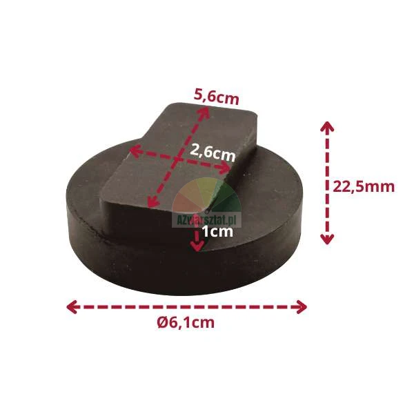 Rubber jack pad for BMW 3 4 5 Series, 6.1 cm diameter with dimensions.