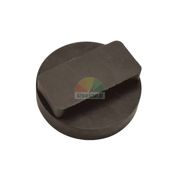 Black circular rubber jack pad with a rectangular protrusion for vehicle underbody protection.