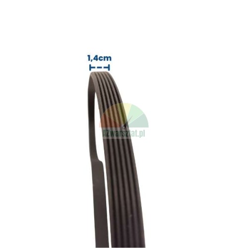 Black wheel balancer belt 1.4 cm wide with 5 grooves and 6 ribs.