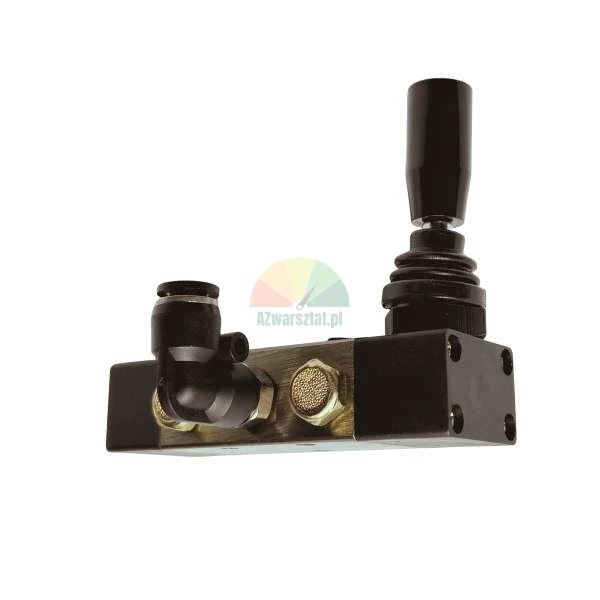 Pneumatic hand lever valve with joystick controller, push-in elbow fitting and silencer