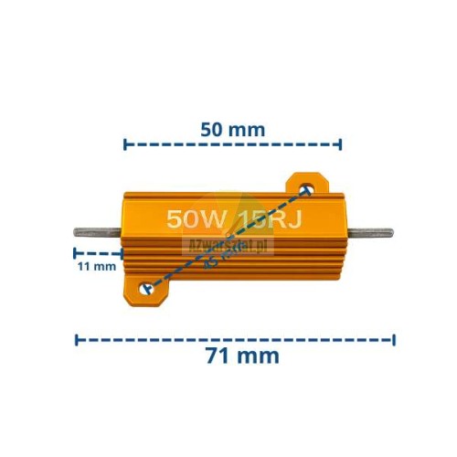 Braking resistor 50W 15 Ohm for wheel balancer with dimensions