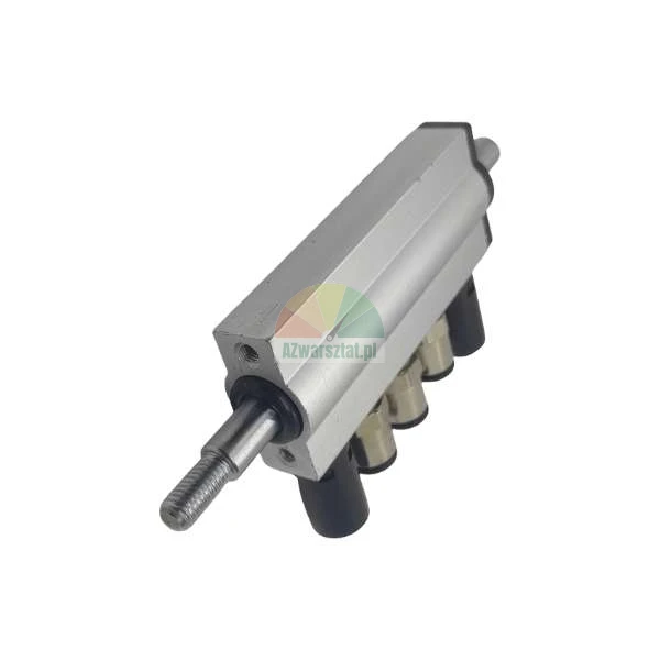 LPG CNG fuel injector rail with four outlets, silver metal housing and black connectors.