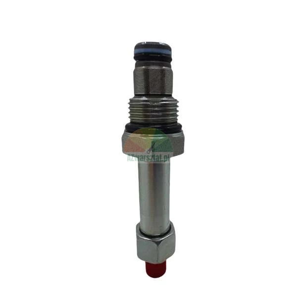 Metal hydraulic cartridge valve with o-ring seals and a red protective cap