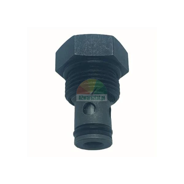 Metal hydraulic valve with an o-ring seal and a hexagonal head.