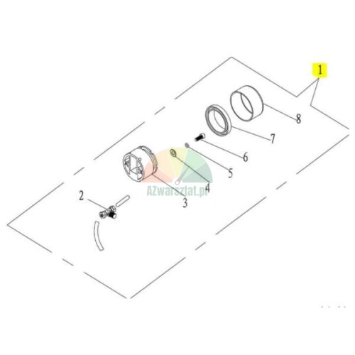 Exploded view of the complete foot lock actuator for Invento TCS 524 tire changer