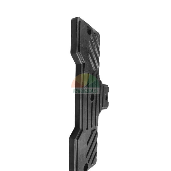 Black profiled plastic mounting element with grooves and screw holes.