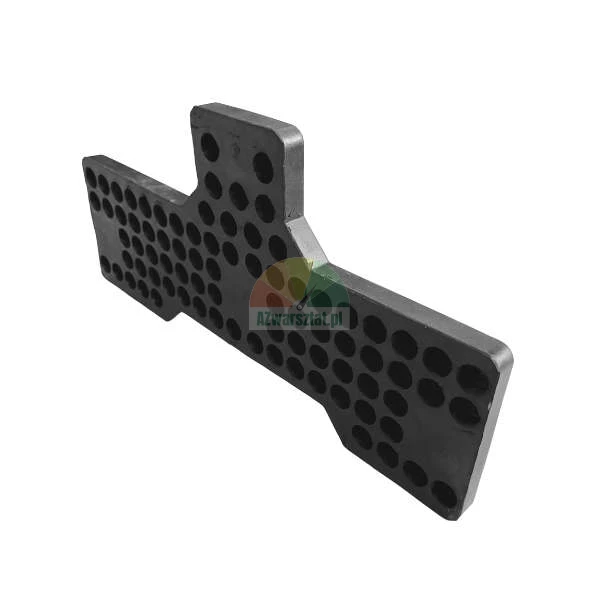 Black T-shaped rubber part with multiple circular technical holes on a white background.