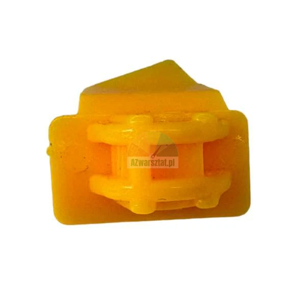 Yellow plastic retaining element, small slider or mounting clip.