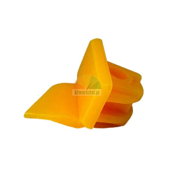 Orange plastic mounting clip on a white background.