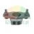 Metal mounting flange with two vertical bolts, nuts and two small black ports on a rectangular front section.