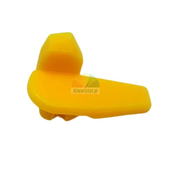 Yellow plastic mounting clip on a white background
