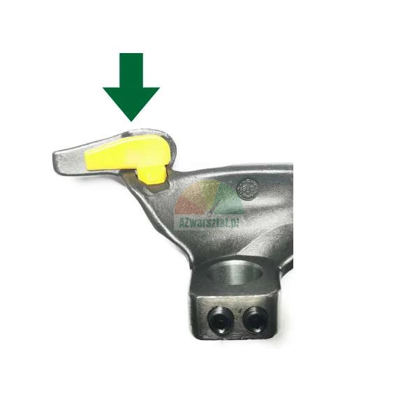 Metal mounting head with a yellow protective insert indicated by a green arrow