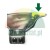 Close-up of a metal tire changer mounting head with a yellow plastic protector indicated by a green arrow.