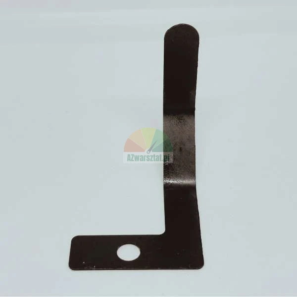 Black L-shaped metal mounting bracket with a circular hole.