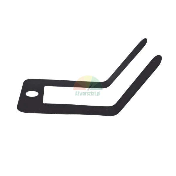 Black angled metal part with a rectangular hole and a small round mounting hole on a white background.