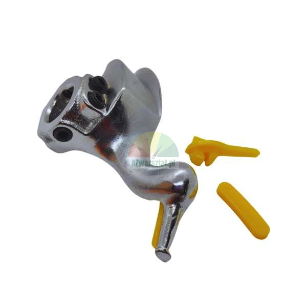 Metal tire changer mounting head with yellow protective plastic inserts
