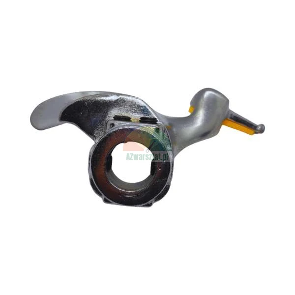 Metal tire changer mount demount head with yellow plastic inserts.
