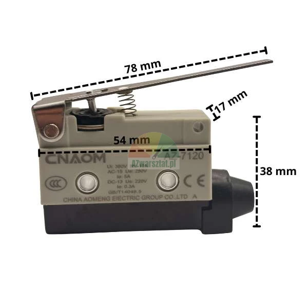 Lever limit switch AZ-7120 with dimensions shown on the image