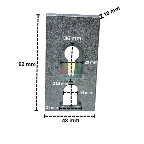 Safety latch release plate with dimensions