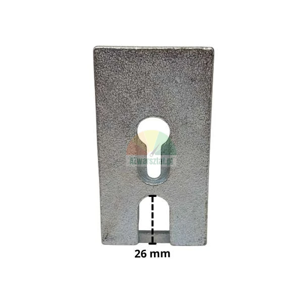 Metal mounting plate with a keyhole slot and a dimension of 26 mm indicated at the bottom.