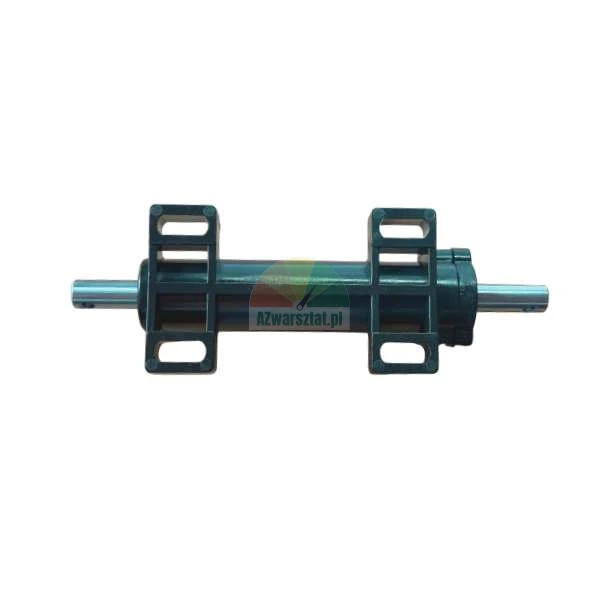 Drive shaft with dark green housing and metal axle, spare part for garden machinery.