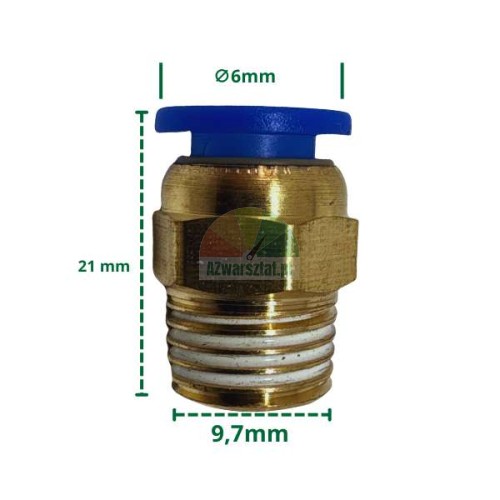 Pneumatic connector for 6mm tube and 9.7mm thread