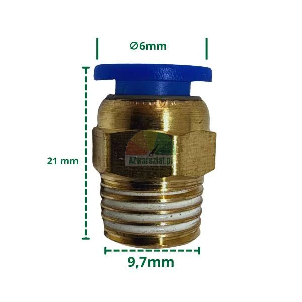 Pneumatic connector for 6mm tube and 9.7mm thread