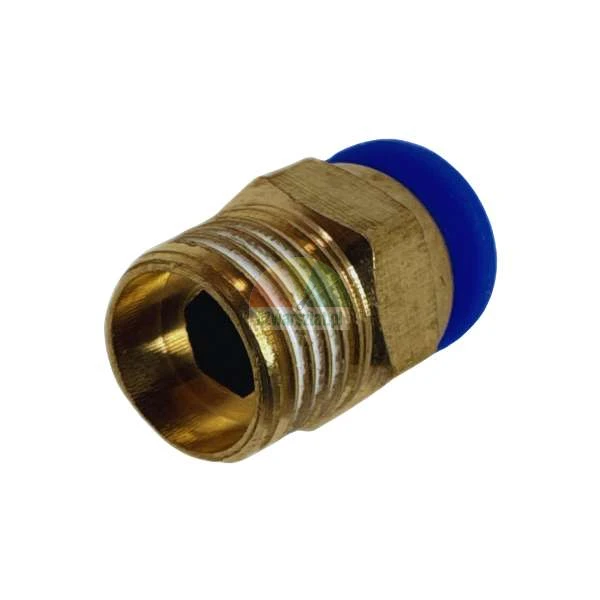 Brass straight push-in fitting with male thread and blue release ring