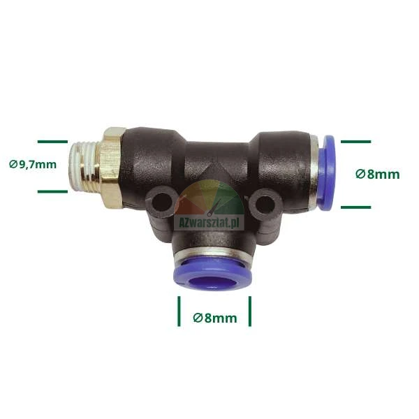 Pneumatic tee fitting G9.7mm / 8mm / 8mm