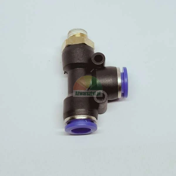 Pneumatic push-in T-fitting with male thread and blue release rings