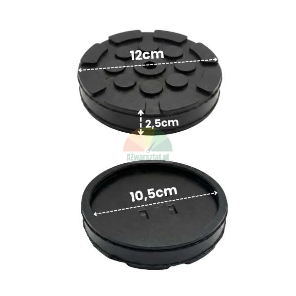 Rubber jack pad 12cm with dimensions shown