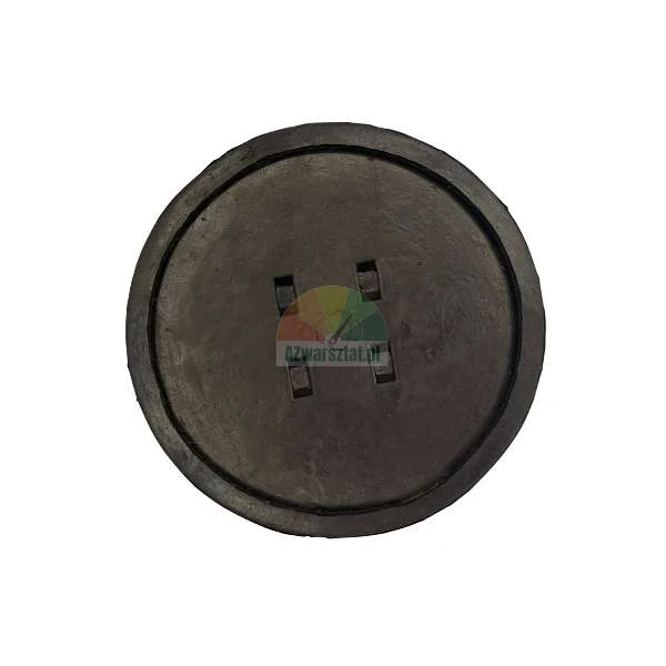 Black circular rubber gasket with four small rectangular notches in the center.