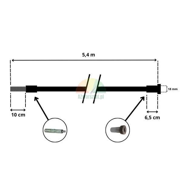 Steel cable for SDW50 four-post lift 5.4m with end dimensions