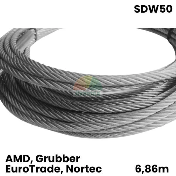 Steel cable for SDW50 four-post lift, 6.86 m long.