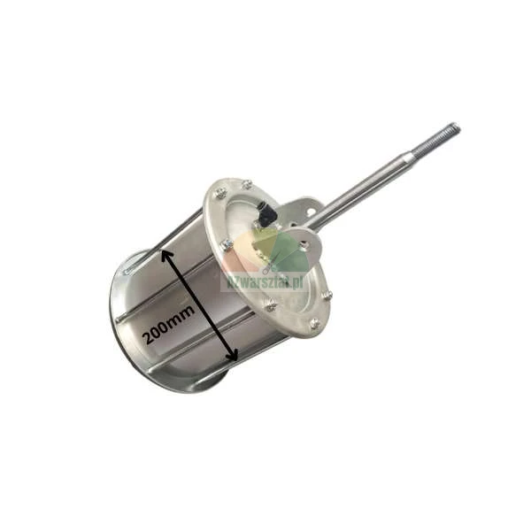 Pneumatic cylinder with 200 mm diameter, metal housing and a piston rod.