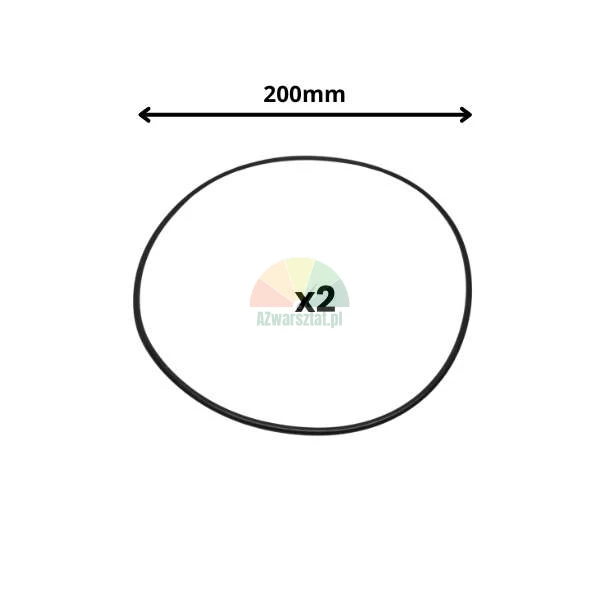 Set of two black o-ring seals with a diameter of 200mm.