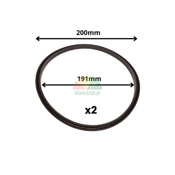 Black rubber seal with an outer diameter of 200mm and an inner diameter of 191mm, set of 2 pieces.